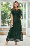 A-line Round Neck Black Lace Short Sleeves Mother of Bride Dress