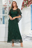 A-line Round Neck Black Lace Short Sleeves Mother of Bride Dress