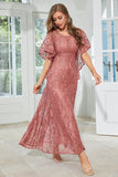 A-line Round Neck Black Lace Short Sleeves Mother of Bride Dress
