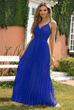 Royal Blue A-Line Spaghetti Straps Formal Evening Dress