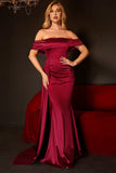 Mermaid Off The Shoulder Burgundy Ball Dress with Ruffles