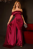 Mermaid Off The Shoulder Burgundy Ball Dress with Ruffles