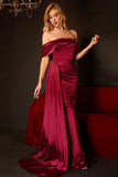 Mermaid Off The Shoulder Burgundy Ball Dress with Ruffles