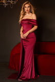 Mermaid Off The Shoulder Burgundy Ball Dress with Ruffles