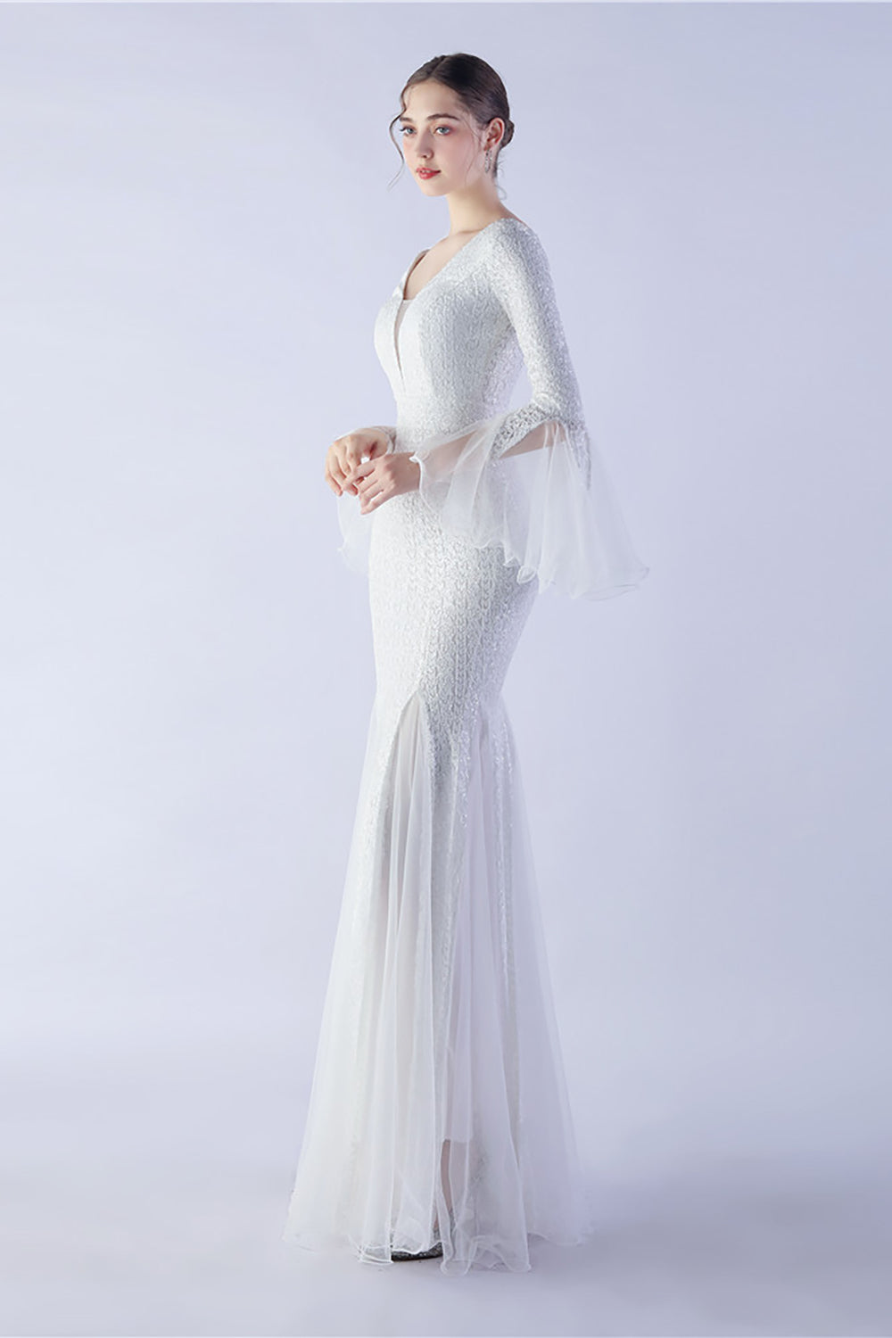 Dark Green Sequin V-neck Long Sleeves Mermaid Formal Dress