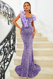 Purple Mermaid Off the Shoulder Sequins Ball Dress