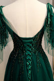 A-Line Spaghetti Straps Dark Green Ball Dress with Beading