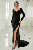 Black Mermaid Sweetheart Neck Velvet Long Ball Dress with Slit