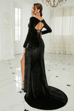 Black Mermaid Sweetheart Neck Velvet Long Ball Dress with Slit