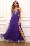 Dark Green A-Line Spaghetti Straps Long Ball Dress with Slit