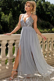Dark Green A-Line Spaghetti Straps Long Ball Dress with Slit