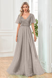 Black A-Line V Neck Long Ball Dress with Sequins