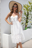 White A-Line Spaghetti Straps Hollow Summer Dress With Bowknot