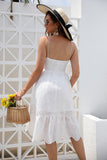 White A-Line Spaghetti Straps Hollow Summer Dress With Bowknot