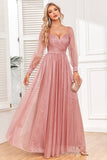 Dusty Rose A-Line Long Sleeves Ball Dress