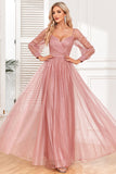 Dusty Rose A-Line Long Sleeves Ball Dress