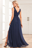 A-Line Sparkly V-Neck Dark Green Ball Dress with Slit