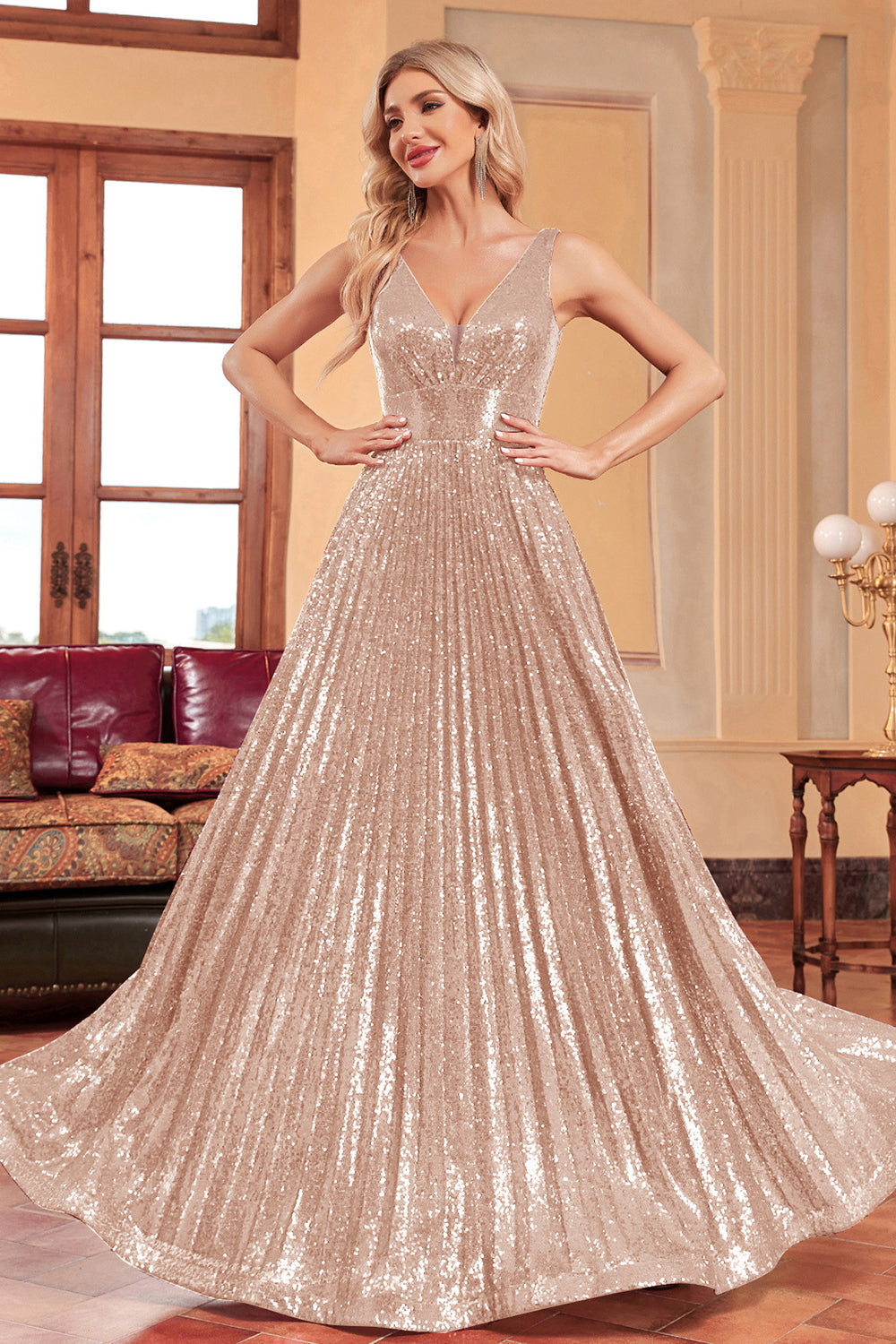 Sparkly A-Line Black Ball Dress with Sequins