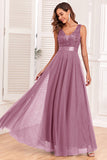 A-Line V-Neck Blue Ball Dress