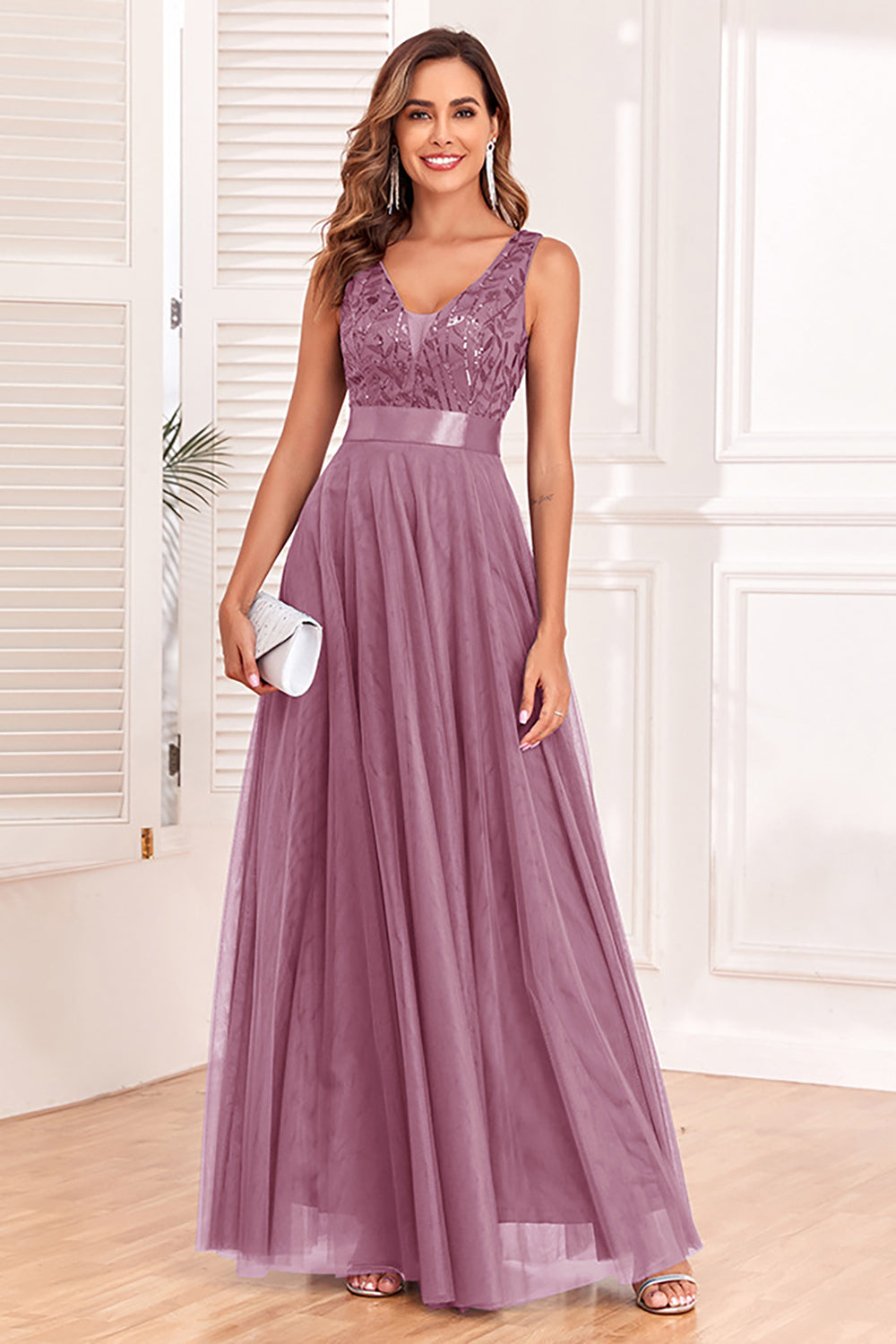 A-Line V-Neck Blue Ball Dress