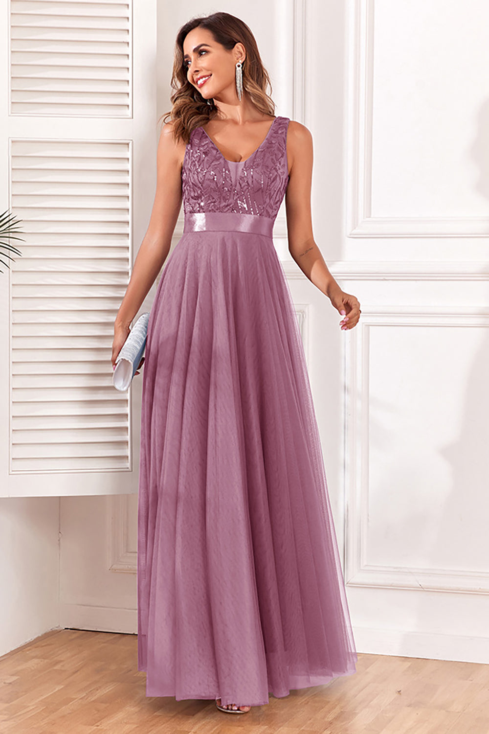 A-Line V-Neck Blue Ball Dress