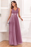 A-Line V-Neck Blue Ball Dress