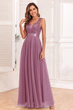 A-Line V-Neck Blue Ball Dress