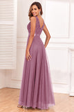 A-Line V-Neck Blue Ball Dress