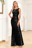 Golden Mermaid Round Neck Sequins Long Ball Dress