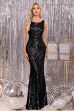 Golden Mermaid Round Neck Sequins Long Ball Dress