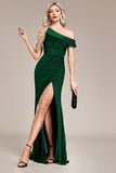 Glitter Dark Green Mermaid One Shoulder Long Ball Dress with Slit