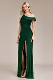 Glitter Dark Green Mermaid One Shoulder Long Ball Dress with Slit