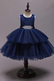 White A-Line Tiered Flower Girl Dress with Lace