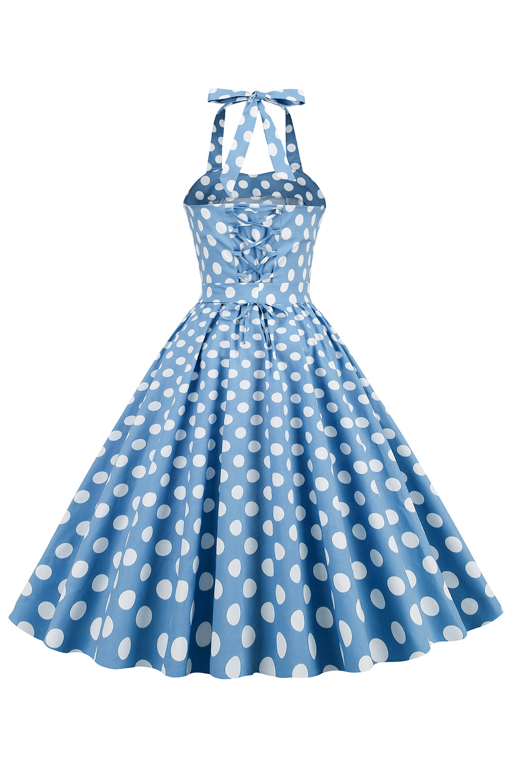 Halter Blue Polka Dots 1950s Dress