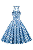 Halter Blue Polka Dots 1950s Dress