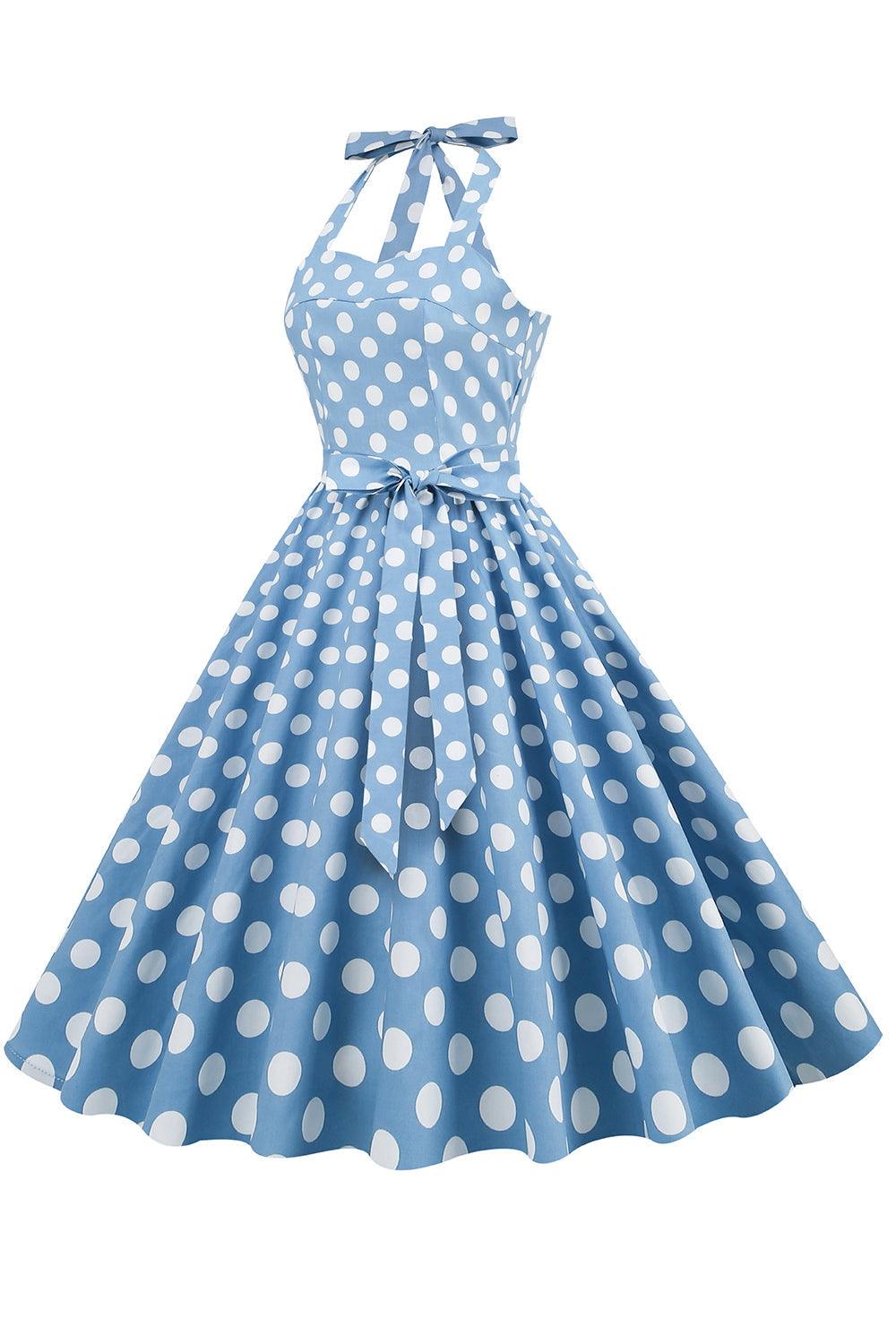 Halter Blue Polka Dots 1950s Dress