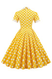 Yellow Polka Dots Spring 1950s Dress