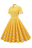 Yellow Polka Dots Spring 1950s Dress