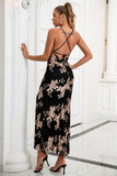 Sheath Spaghetti Straps Black Long Prom Dress with Slit
