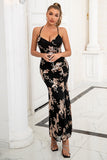 Sheath Spaghetti Straps Black Long Prom Dress with Slit