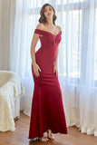 Burgundy Off the Shoulder Mermaid Ball Dress