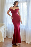 Burgundy Off the Shoulder Mermaid Ball Dress