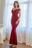 Burgundy Off the Shoulder Mermaid Ball Dress