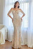 Glitter Mermaid Apricot Sequins Ball Dress