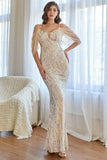 Glitter Mermaid Apricot Sequins Ball Dress