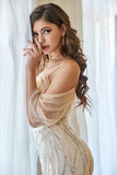 Glitter Mermaid Apricot Sequins Ball Dress