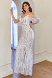 Glitter Mermaid White Sequins Ball Dress
