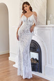 Glitter Mermaid White Sequins Ball Dress