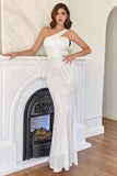 White One Shoulder Sequins Mermaid Ball Dress