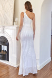 White One Shoulder Sequins Mermaid Ball Dress